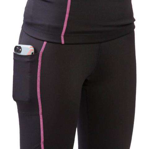 sync-performance-women's-compression-3/4-leggings-black-pink-closeup-front